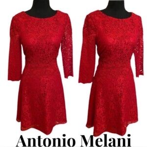 Antonio Melani Women’s Size 6 Red Lace Floral Fit & Flare Holiday Dress